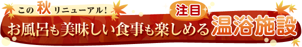 この秋リニューアル!お風呂もおいしい食事も楽しめる注目の温泉施設 この秋リニューアル!お風呂もおいしい食事も楽しめる注目の温泉施設