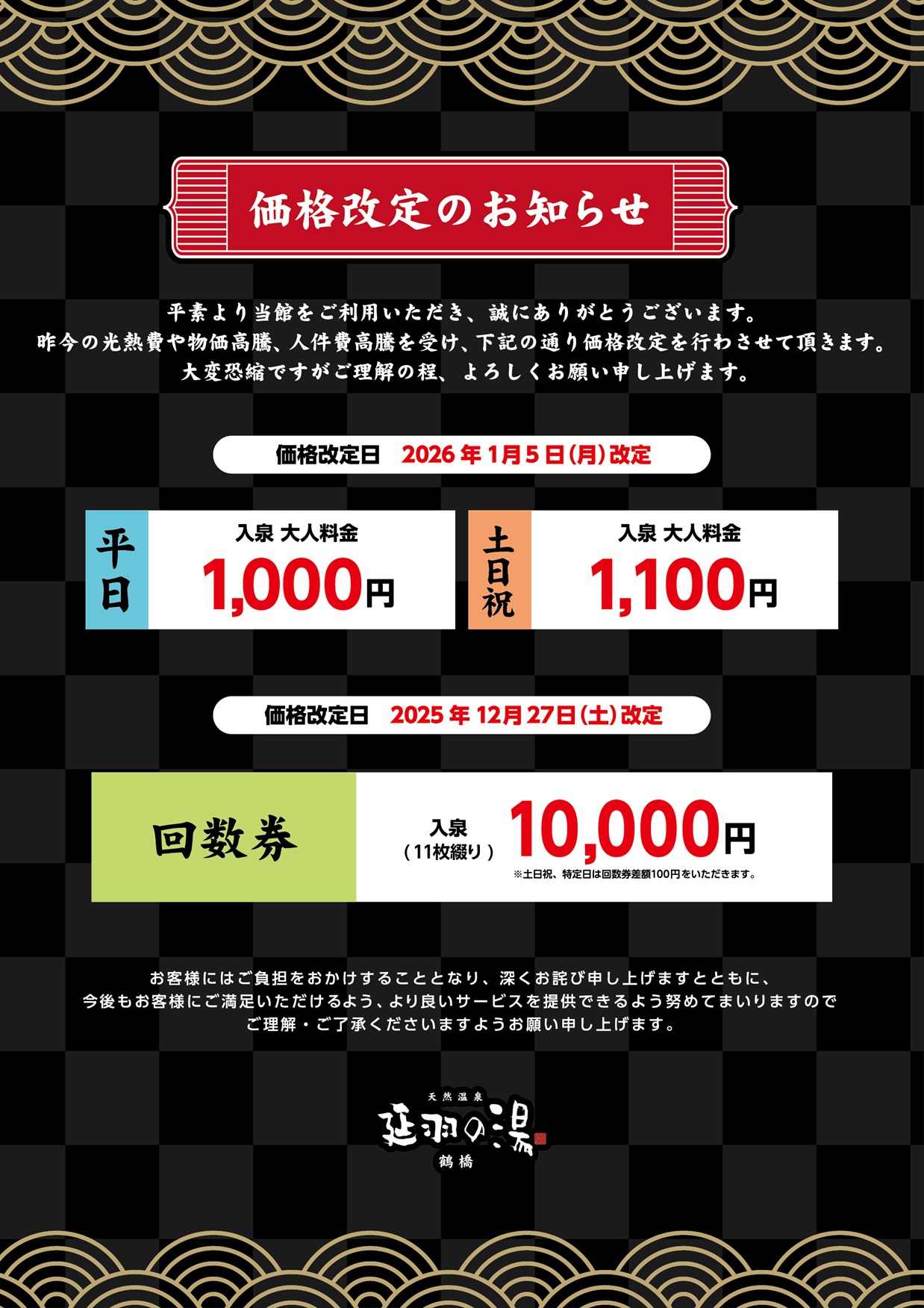 入泉料・回数券（入泉料）の各金額が、２…