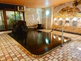 美しい桜島のタイル絵とかけ流しの琥珀湯…
